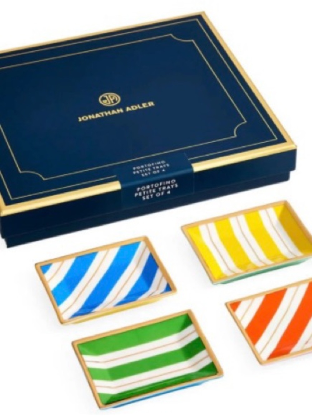 Jonathan Adler Striped Petite Tray Set — Blue, Yellow, Green, Orange